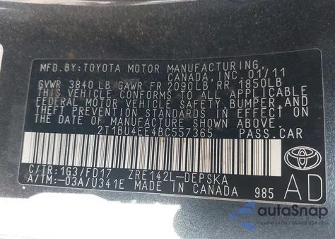 2011 Toyota Corolla S z USA, uszkodzony, nr VIN 2T1BU4EE4BC557365
